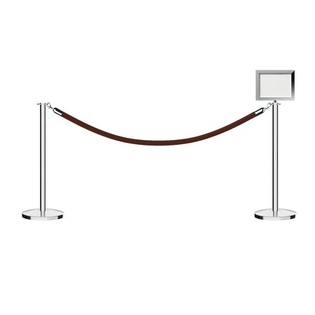 MONTOUR LINE Stanchion Post & Rope Kit Pol.Steel, 2FlatTop 1Tan Rope 8.5x11H Sign C-Kit-1-PS-FL-1-Tapped-1-8511-H-1-PVR-TN-PS